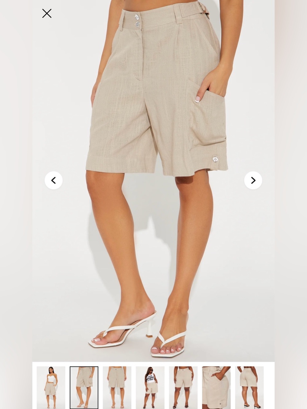 Beige Linen  Cargo Bermuda Shorts